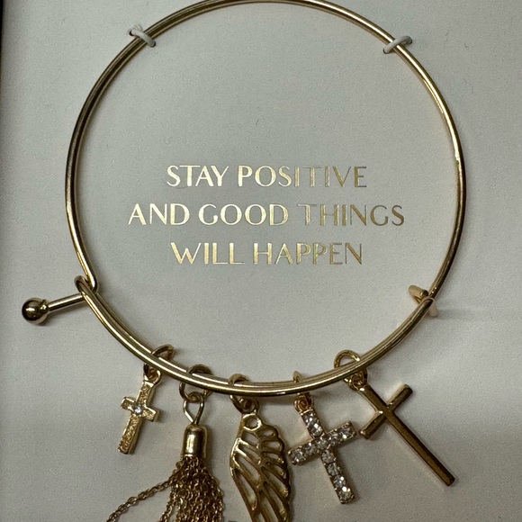 “STAY POSITIVE AND GOOD THINGS WILL HAPPEN” CHARM BANGLE BRACELET - Picture 8 of 10